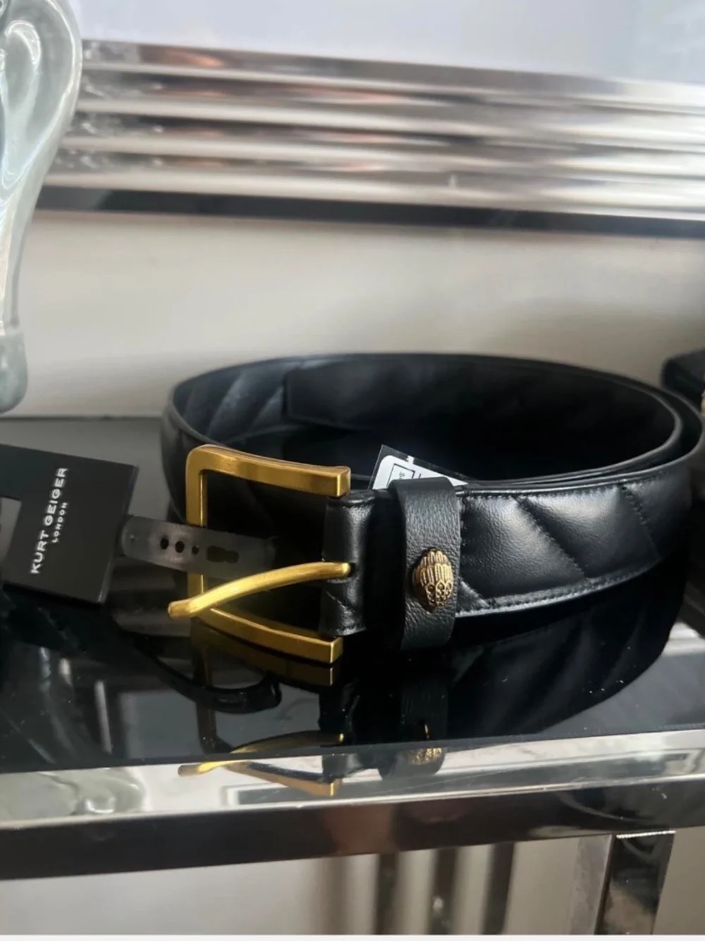 New M/L Kurt Geiger Black Quilted Belt
